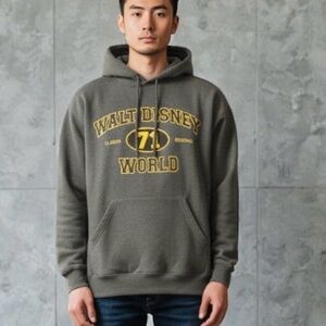 Walt Disney World 71 Embroidered Gray Hoodie Mens SZ LG Classic Varsity Pullover